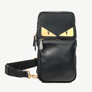 Fendi Monster Black Leather & Nylon Sling Bag